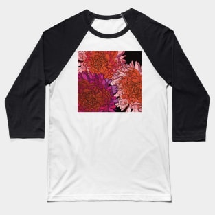 Pattern with lovely dahlias in pink, red, apricot and purple tones Baseball T-Shirt